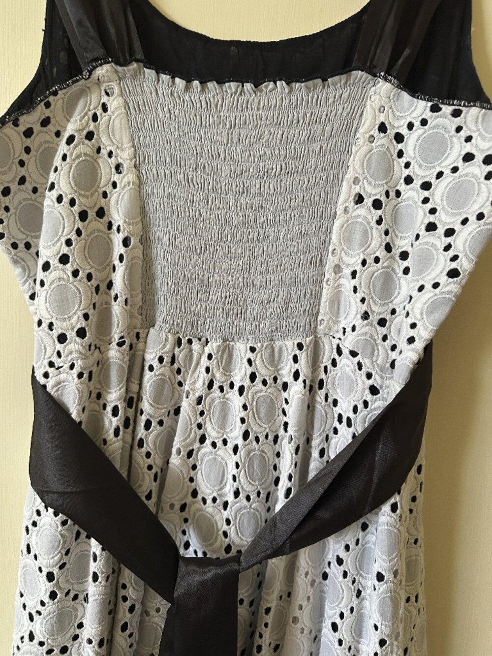 Pura Vida Size 12 White Floral Lace Midi Dress Black Satin Ribbon Cotton - Picture 4 of 15